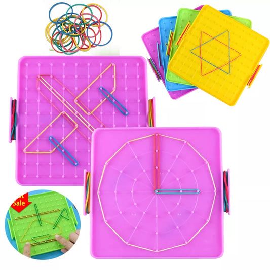 Kids Montessori Math Toys Geometry Cognition Plastic Toys Nail Board with Rubber Bands Children Early Educational Puzzle Game