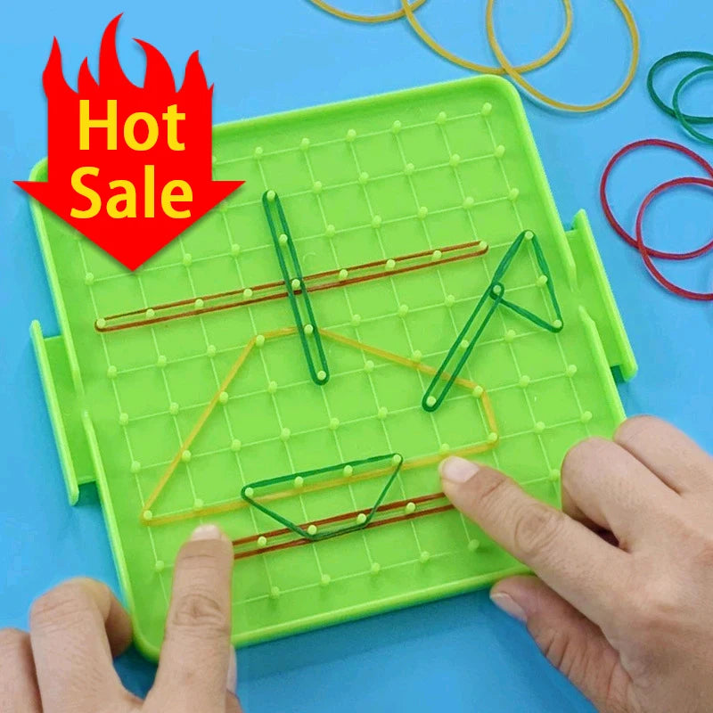 Kids Montessori Math Toys Geometry Cognition Plastic Toys Nail Board with Rubber Bands Children Early Educational Puzzle Game